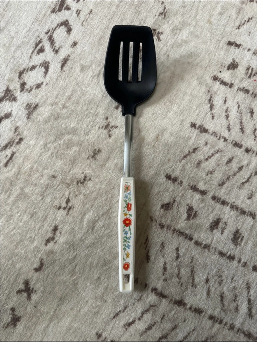 Vintage 1970s Floral Handle Slotted Turner Spatula Spoon - Made in Japan